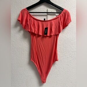 NWT Coral Ruffle on shoulder or off bodysuit M